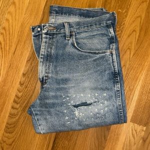 Sashiko repaired Rustler Blue Jeans